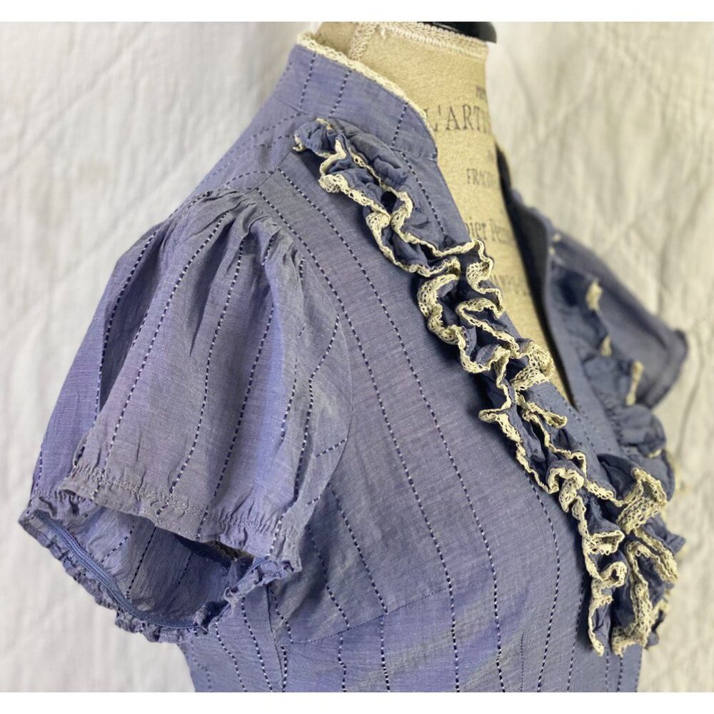 Anthropologie Blue Button Down Casual Blouse By Odille - Picture 7 of 9